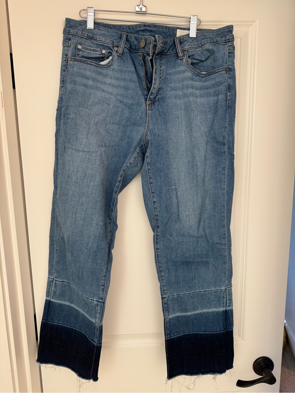 Vince Camuto Two-Tone Hem Flare Jeans - Light & Dark Blue